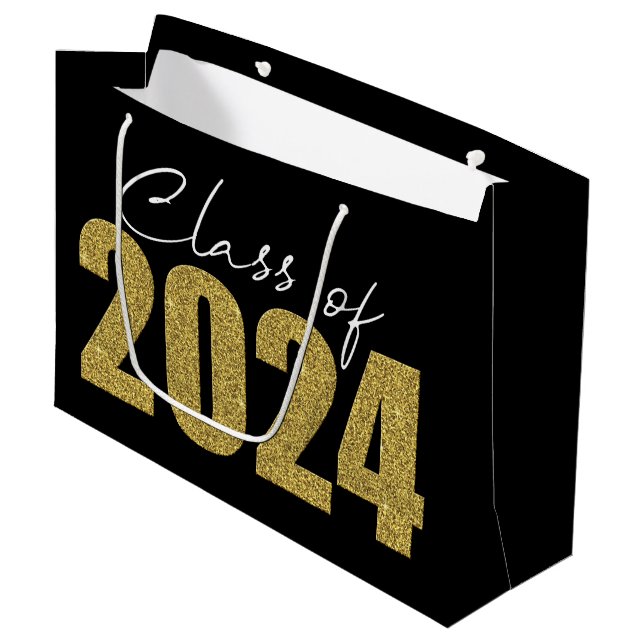 Gold Glitzer Class 2024 Große Geschenktüte (Vorderseite Schrägansicht)