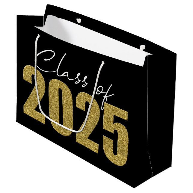 Gold Glitzer Class 2025 Große Geschenktüte (Vorderseite Schrägansicht)
