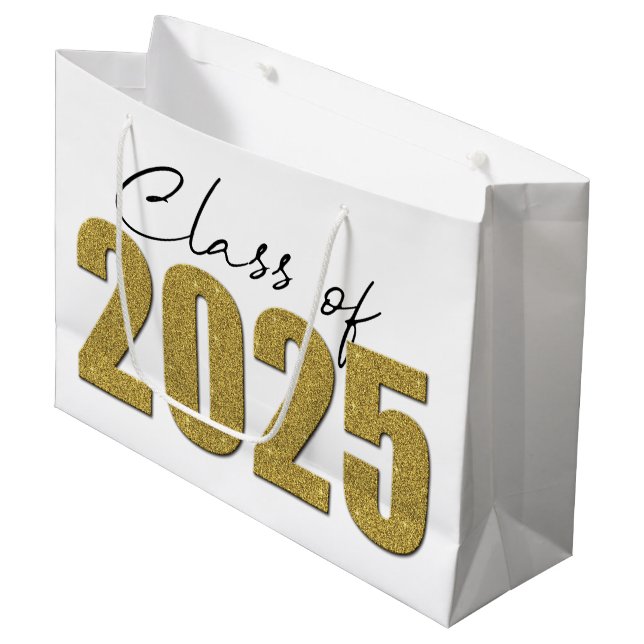 Gold Glitzer Class 2025 Große Geschenktüte (Vorderseite Schrägansicht)