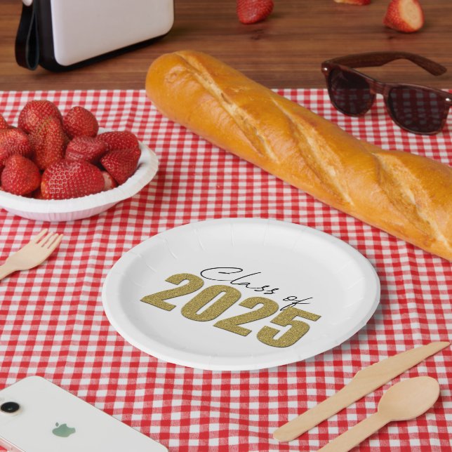 Gold Glitzer Class 2025 Pappteller (Picknick)