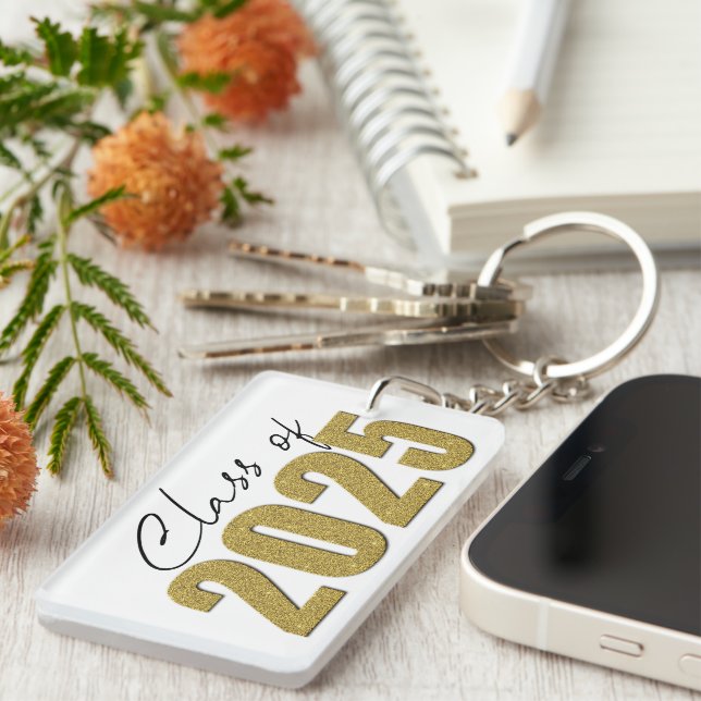 Gold Glitzer Class 2025 Schlüsselanhänger (Vorderseite rechts)