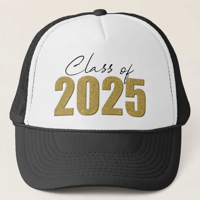 Gold Glitzer Class 2025 Truckerkappe (Vorderseite)