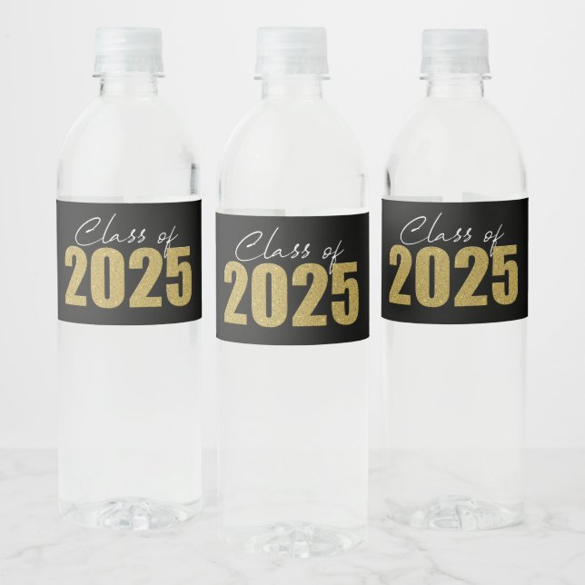 Gold Glitzer Class 2025 Wasserflaschenetikett (Flaschen)