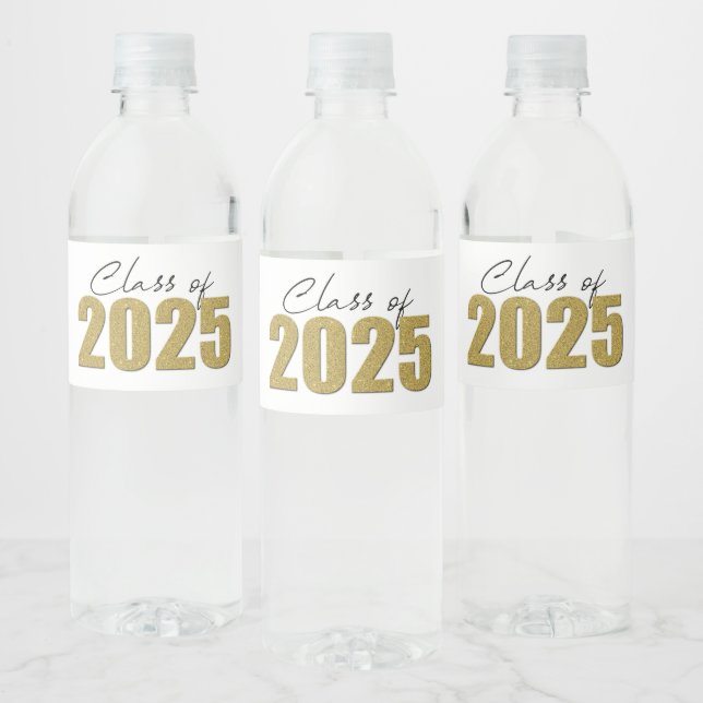 Gold Glitzer Class 2025 Wasserflaschenetikett (Flaschen)