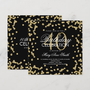 Gold Glitzer Confetti 40. Geburtstag Weißer Schwar Einladung