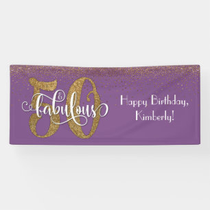 Gold Glitzer Confetti 50 & Fabulous, Lila Banner