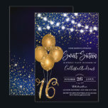 Gold Glitzer Confetti Balloons Lights Sweet 16 Einladung<br><div class="desc">Diese mädchenhafte und glamouröse 16 . Geburtstag-Geburtstagsfeier ist perfekt für das Mädchen. Es zeigt leuchtende helle Stränge auf Imitaten gedruckt Gold funkelnd Glitzer Konfetti, Ballons und "16" auf einem dunkelmarineblauen abstrakten Hintergrund. Es ist hübsch, elegant, modern, trendig und cool, das perfekte Design für den besonderen Tag Ihrer Tochter. ***WICHTIGE HINWEIS...</div>