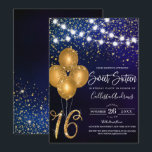 Gold Glitzer Confetti Balloons Lights Sweet 16 Einladung<br><div class="desc">Diese mädchenhafte und glamouröse 16 . Geburtstag-Geburtstagsfeier ist perfekt für das Mädchen. Es zeigt leuchtende helle Stränge auf Imitaten gedruckt Gold funkelnd Glitzer Konfetti, Ballons und "16" auf einem dunkelmarineblauen abstrakten Hintergrund. Es ist hübsch, elegant, modern, trendig und cool, das perfekte Design für den besonderen Tag Ihrer Tochter. ***WICHTIGE HINWEIS...</div>