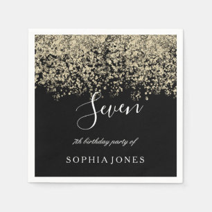 Gold Glitzer Confetti Black 7. Geburtstagsparty Serviette
