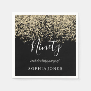 Gold Glitzer Confetti Black 90. Geburtstagsparty Serviette