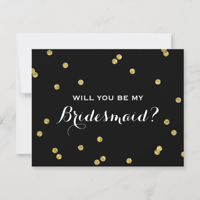 Gold Glitzer Confetti Black | Bridesmaid Einladung (Vorderseite)
