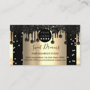 Gold Glitzer Confetti Black VIP Tropfen Gerahmt Visitenkarte
