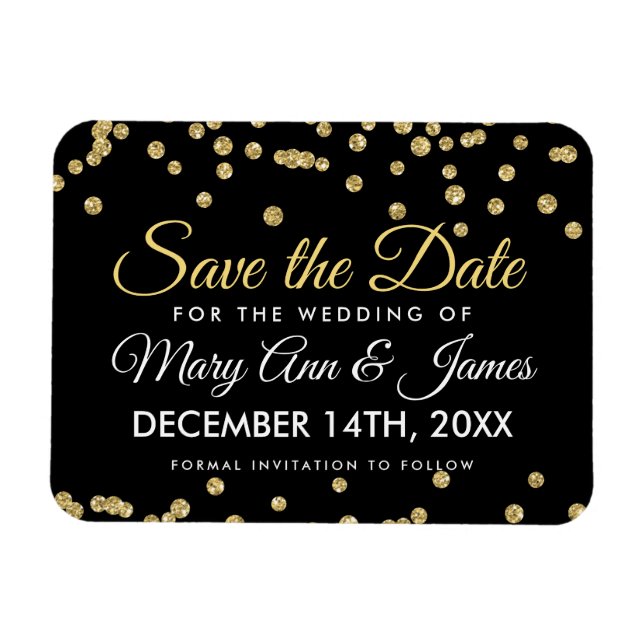 Gold Glitzer Confetti Black Wedding speichern das  Magnet (Horizontal)