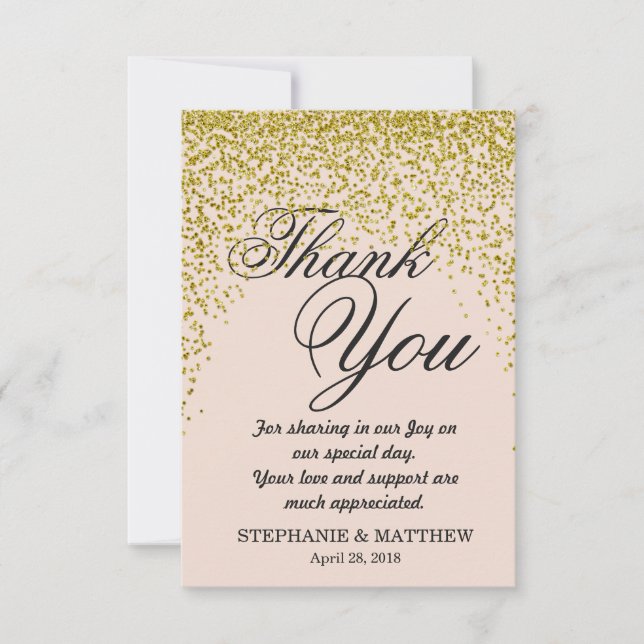 Gold Glitzer Confetti Blush Pink Danke Karten (Vorderseite)