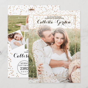 Gold Glitzer Confetti Border Foto Collage Wedding Einladung
