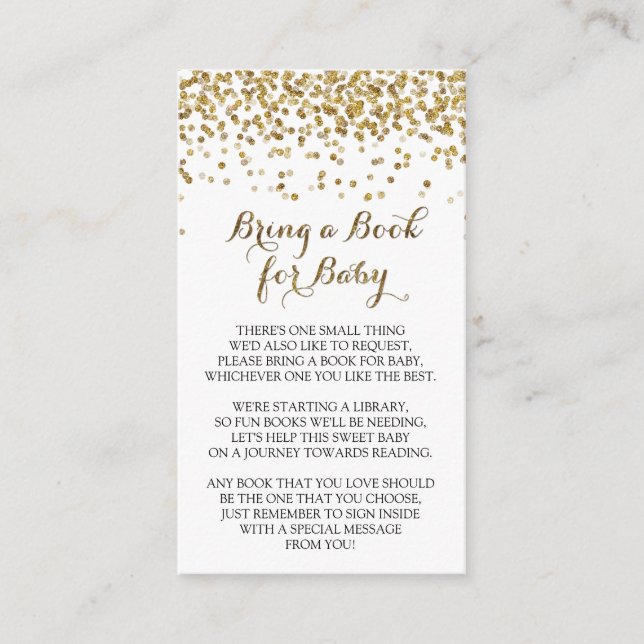 Gold Glitzer Confetti Buchen für Babybetten Begleitkarte (Vorderseite)