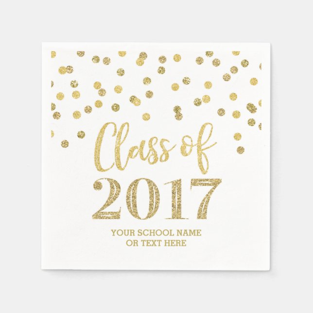 Gold Glitzer Confetti Class of 2017 Abschluss Serviette (Vorderseite)