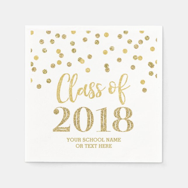 Gold Glitzer Confetti Class of 2018 Abschluss Serviette (Vorderseite)