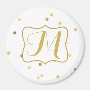 Gold Glitzer Confetti Dot Monogram Initial Magnet