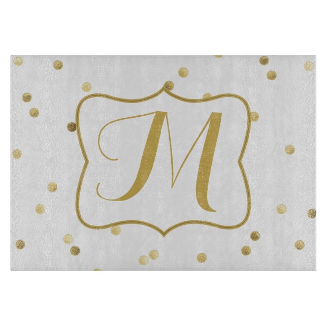 Gold Glitzer Confetti Dot Polk Glasschneidplatte Schneidebrett (Vorderseite)