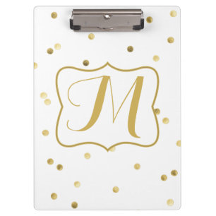 Gold Glitzer Confetti Dot Polk Monogram Clip Board Klemmbrett