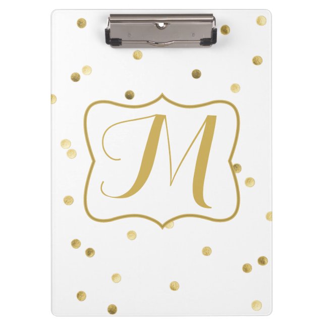 Gold Glitzer Confetti Dot Polk Monogram Clip Board Klemmbrett (Vorderseite)