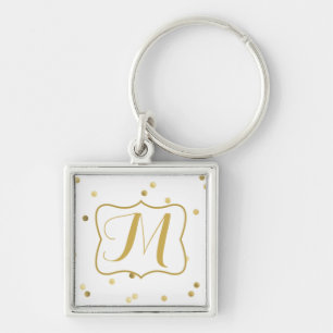 Gold Glitzer Confetti Dot Polka Monogram Key Chain Schlüsselanhänger