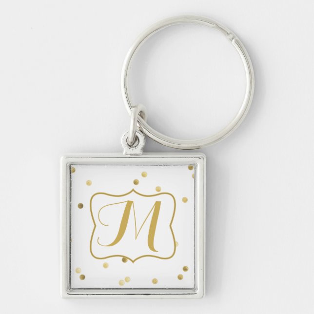 Gold Glitzer Confetti Dot Polka Monogram Key Chain Schlüsselanhänger (Vorne)