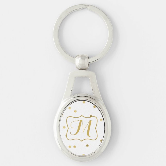 Gold Glitzer Confetti Dot Polka Monogram Key Chain Schlüsselanhänger (Vorderseite)