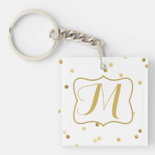 Gold Glitzer Confetti Dot Polka Monogram Key Chain Schlüsselanhänger