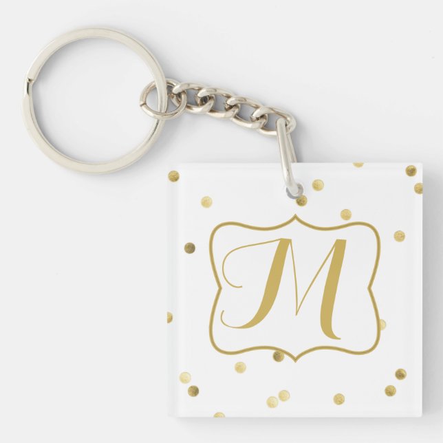Gold Glitzer Confetti Dot Polka Monogram Key Chain Schlüsselanhänger (Vorderseite)