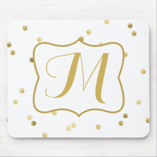 Gold Glitzer Confetti Dot Polka Monogram Mouse Pad Mousepad