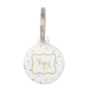Gold Glitzer Confetti Dot Polka Nail Pet Name Tag Tiermarke
