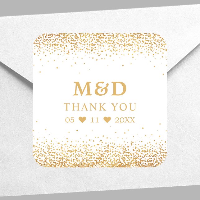 Gold Glitzer Confetti Elegant Wedding Vielen Dank Quadratischer Aufkleber (Von Creator hochgeladen)