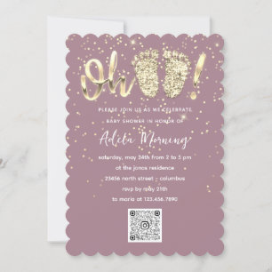 Gold Glitzer Confetti Feet Baby Girl Custom QRCODE Einladung