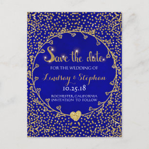 Gold Glitzer Confetti Glam Cobalt Save the Date Ankündigungspostkarte