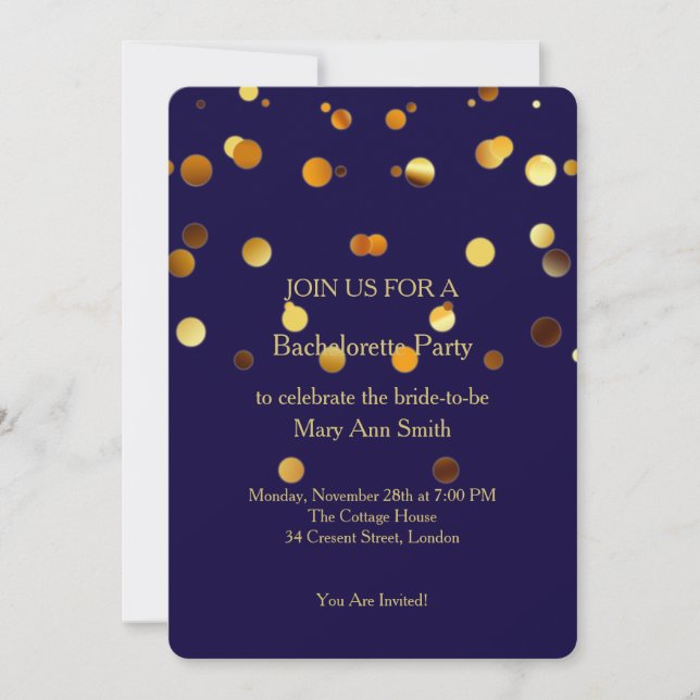 Gold Glitzer Confetti Glitzern Blue Bachelorette Einladung (Vorderseite)