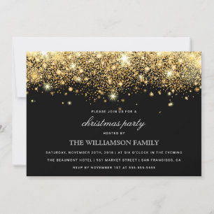 Gold Glitzer Confetti & Lights Weihnachts-Party Einladung