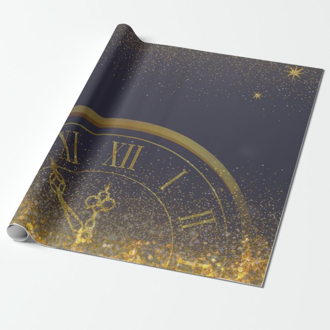 Gold Glitzer Confetti Mitternacht Geschenkpapier (Ungerollt)