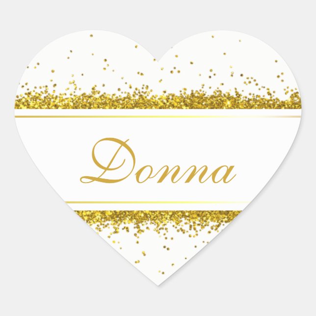 Gold Glitzer Confetti Name - Heart Sticker (Vorderseite)