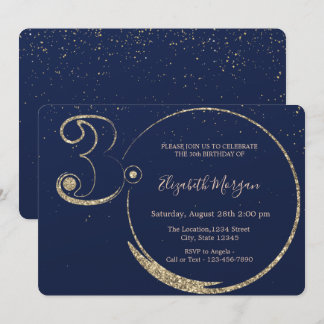 Gold Glitzer Confetti Navy Blue 30. Geburtstag Einladung