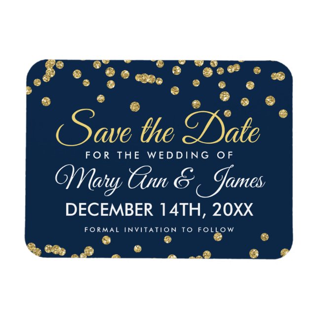 Gold Glitzer Confetti Navy Hochzeit speichern das  Magnet (Horizontal)