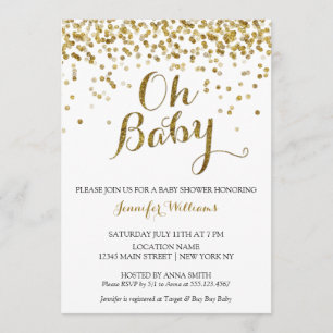 Gold Glitzer Confetti Oh Baby, Babydusche Einladun Einladung