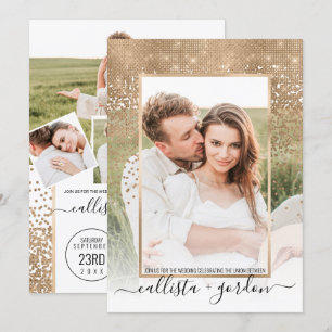 Gold Glitzer Confetti Ombre Foto Collage Wedding Einladung