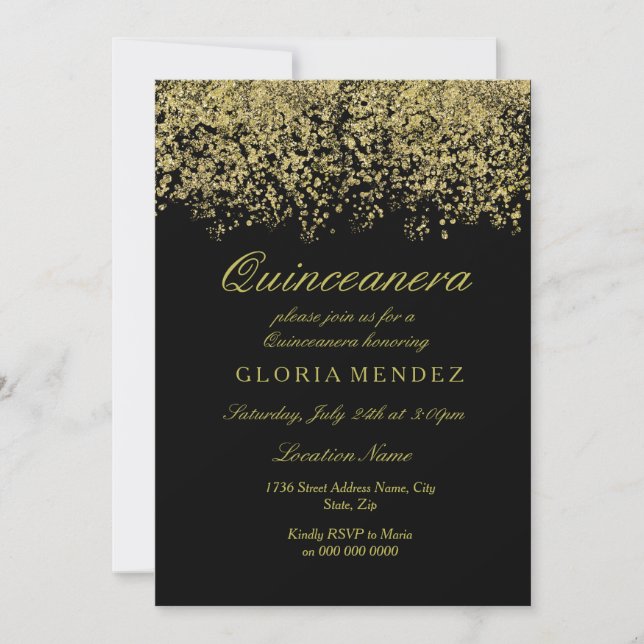 Gold Glitzer Confetti Quinceanera Einladung (Vorderseite)