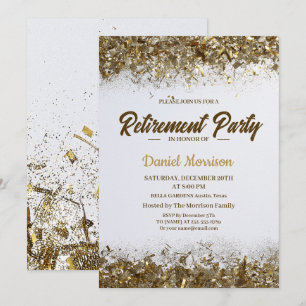 Gold Glitzer Confetti Retirement Party 2024 Einladung