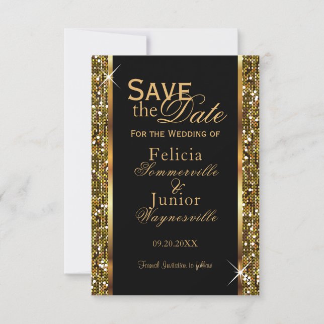 Gold Glitzer Confetti Save The Date (Vorderseite)