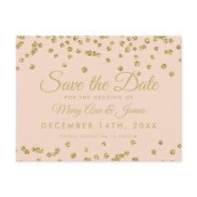 Gold Glitzer Confetti Save the Date Blush Rose