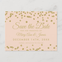 Gold Glitzer Confetti Save the Date Blush Rose Ankündigungspostkarte