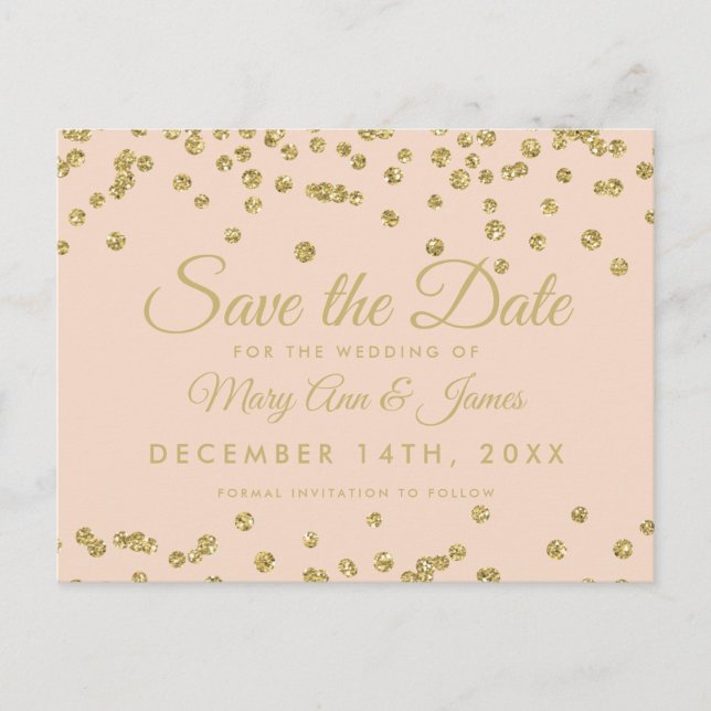 Gold Glitzer Confetti Save the Date Blush Rose Ankündigungspostkarte (Vorderseite)